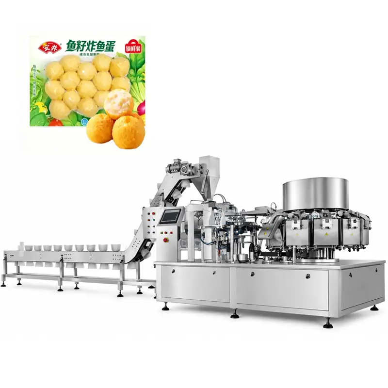 Fish Balls Vacuum Premade Pouch Packing Machine 3 Automatic Rotary Vacuum Premade Pouch Filling Sealing Packing Machine for Fish Balls and Meatballs