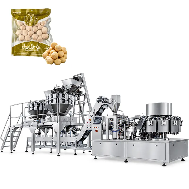 Meatballs Rotary Premade Vacuum Pouch Packing Machine 4 Automatic Rotary Vacuum Premade Pouch Packing Machine with Multihead Weigher for Meatballs 3