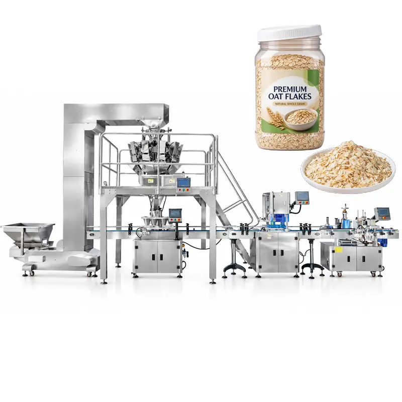 Fully Automatic Oatmeal Oats Jar Can Filling Capping Packing Machine